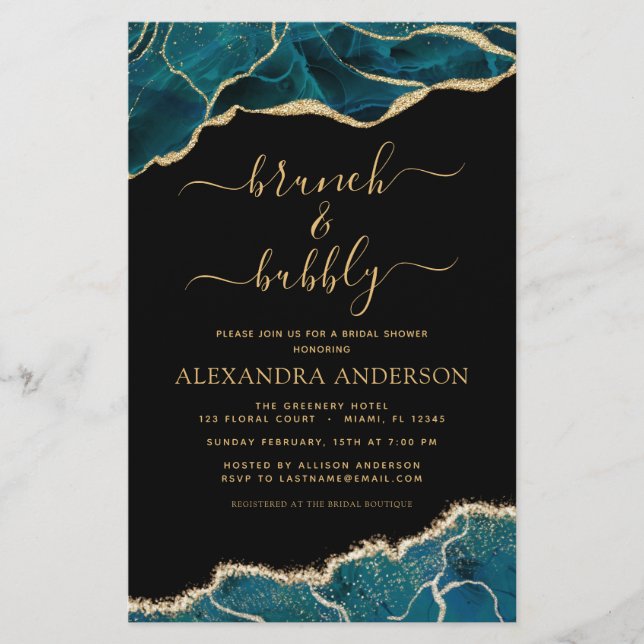 Budget Agate Teal Brunch & Bubbly Bridal Shower (Front)