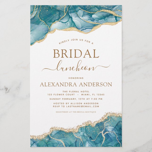 Budget Agate Teal Gold Bridal Shower Luncheon (Front)