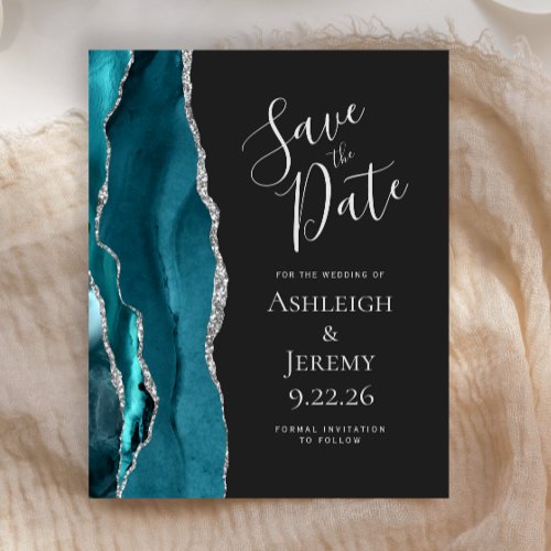 Budget Agate Teal Silver Dark Save the Date
