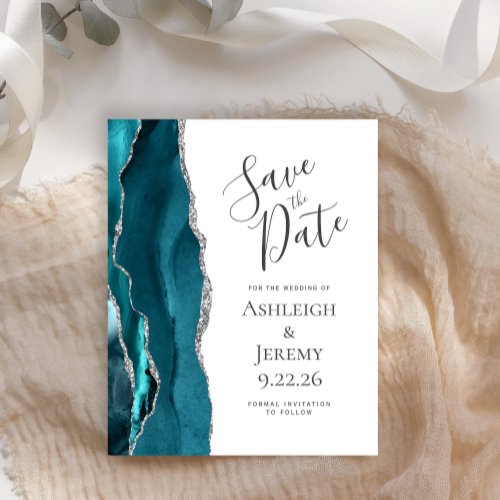 Budget Agate Teal Silver Save the Date