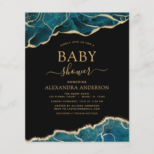 Budget Agate Turquoise Baby Shower Teal Gold Flyer