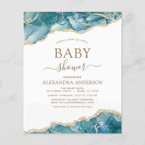 Budget Agate Turquoise Baby Shower Teal Gold Flyer