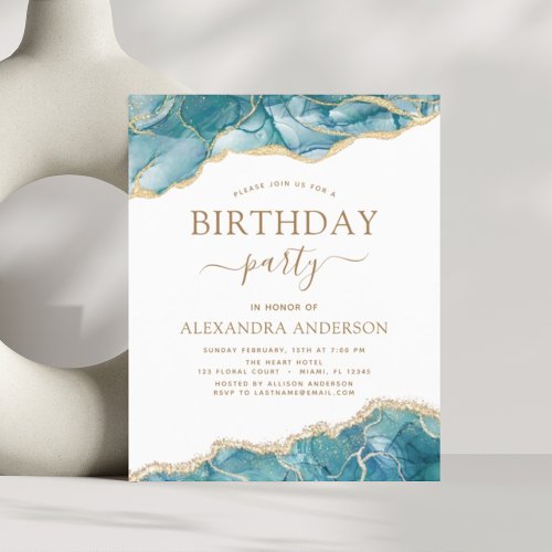 Budget Agate Turquoise Birthday Party Invitation
