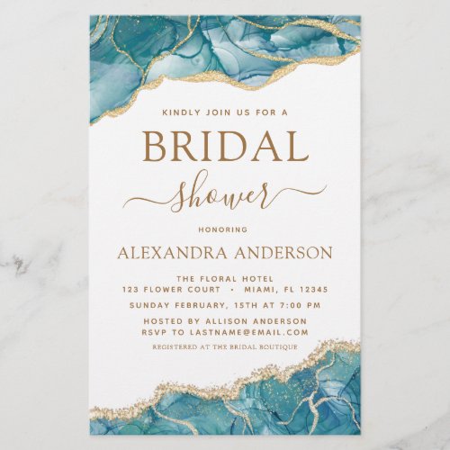 Budget Agate Turquoise Bridal Shower Teal Gold 