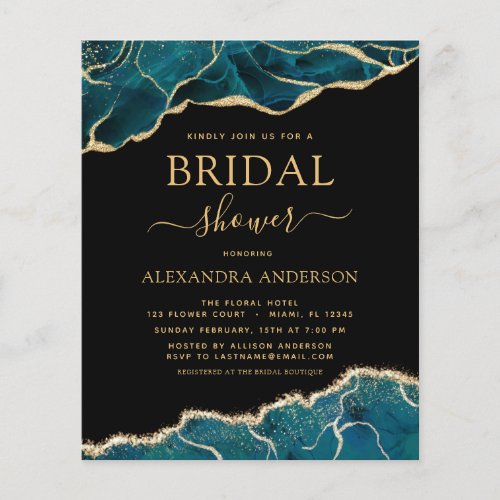 Budget Agate Turquoise Bridal Shower Teal Gold  Flyer