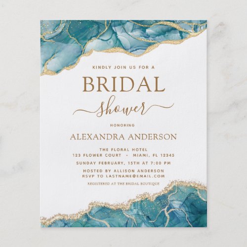Budget Agate Turquoise Bridal Shower Teal Gold  Flyer