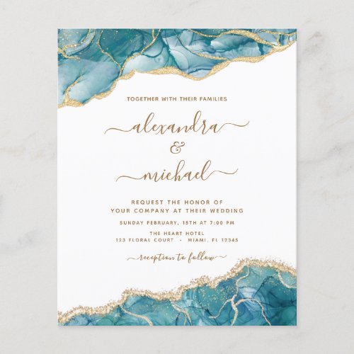 Budget Agate Turquoise Teal Gold Wedding Flyer