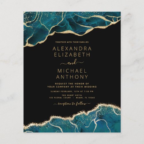 Budget Agate Turquoise Teal Gold Wedding Flyer