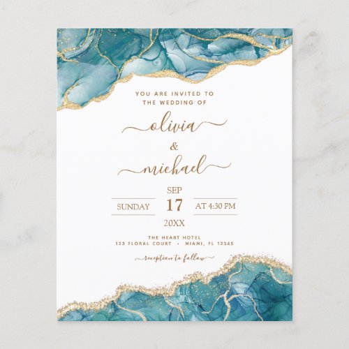 Budget Agate Turquoise Teal Gold Wedding Flyer