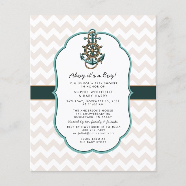 Budget Ahoy a Boy Nautical Baby Shower Invitation (Front)