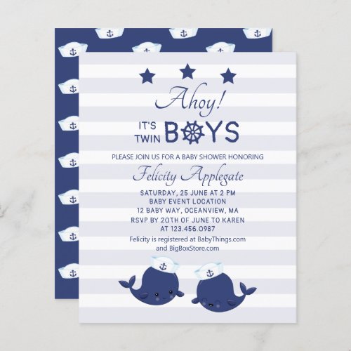 Budget Ahoy Twin Boys Blue Whales Baby Shower