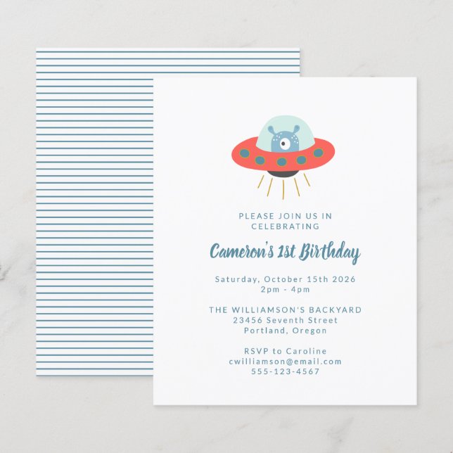 Budget Alien Spaceship 1st Birthday Invitation (Front/Back)