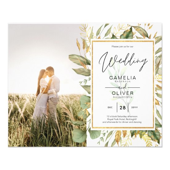 Budget All-in1 PHOTO Greenery Wedding RSVP QR CODE Flyer