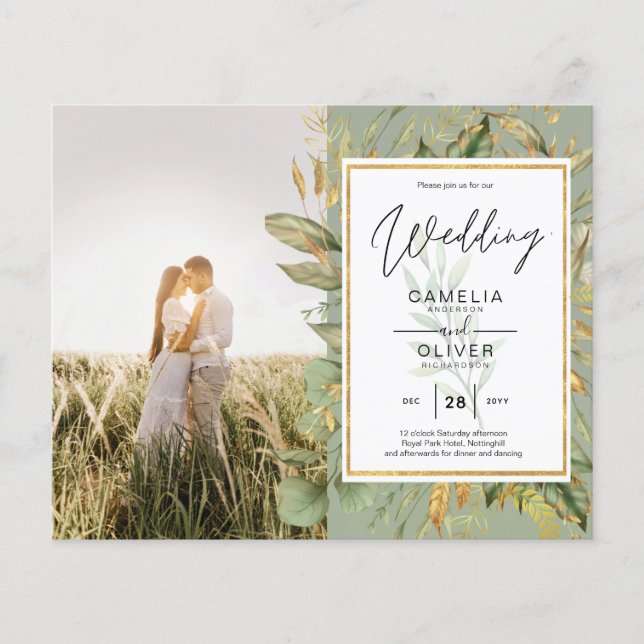 Budget All-in1 PHOTO Greenery Wedding RSVP QR CODE Flyer (Front)