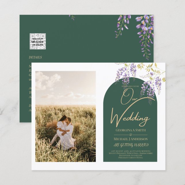 Budget All-in1 PHOTO Wedding Wisteria QR Code INV (Front/Back)