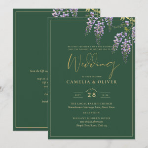 BUDGET All-in1 Wisteria Green Gold Arch Wedding Invitation