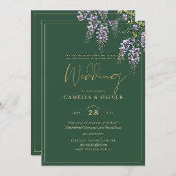 BUDGET All-in1 Wisteria Green Gold Arch Wedding Invitation