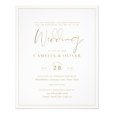 BUDGET All-in-1 Classic Gold Text White Wedding Flyer