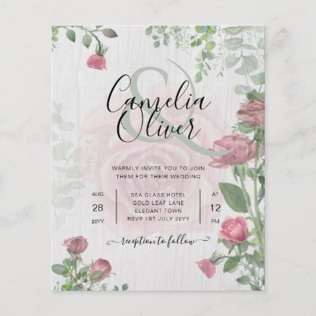 Budget All-in-1 Dusty Pink Roses Floral Wedding Flyer