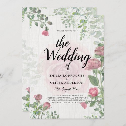 Budget All_in_1 Dusty Pink Roses Floral Wedding Invitation