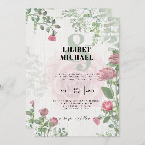 Budget All_in_1 Dusty Pink Roses Floral Wedding Invitation