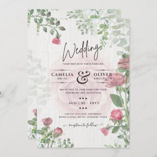 Budget All_in_1 Dusty Pink Roses Floral Wedding Invitation