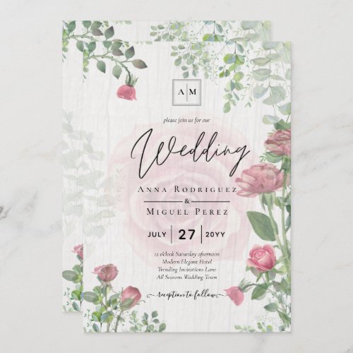 Budget All_in_1 Dusty Pink Roses Floral Wedding Invitation