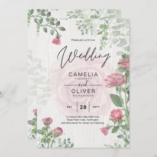 Budget All_in_1 Dusty Pink Roses Floral Wedding Invitation