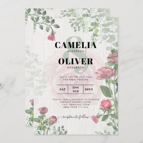 Budget All_in_1 Dusty Pink Roses Floral Wedding Invitation