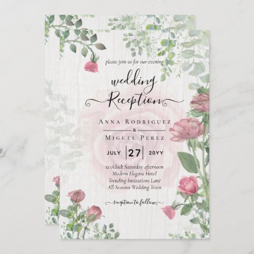 Budget All_in_1 Dusty Pink Roses Floral Wedding Invitation