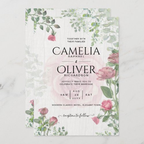 Budget All_in_1 Dusty Pink Roses Floral Wedding Invitation