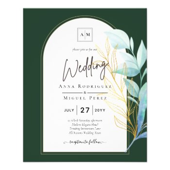 BUDGET All-in-1 Emerald Green Gold Leaves Wedding Flyer