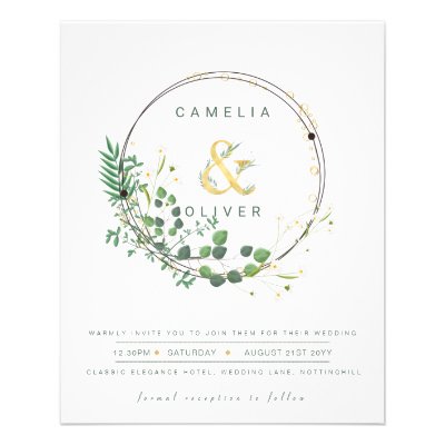 BUDGET All-in-1 Green Gold Wreath QR Code Wedding  Flyer