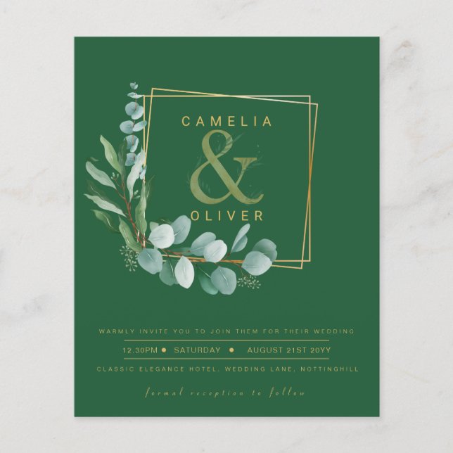 BUDGET All-in-1 Green Gold Wreath QR Code Wedding  Flyer (Front)