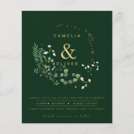 BUDGET All-in-1 Green Gold Wreath QR Code Wedding  Flyer