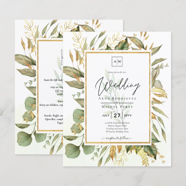 BUDGET All-in-1 Greenery Gold Leaves  Wedding (Front/Back)