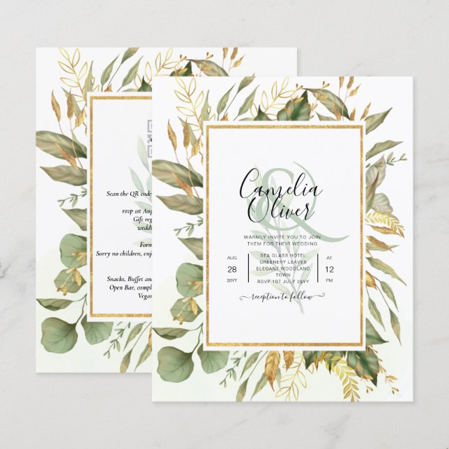 BUDGET All-in-1 Greenery Gold Leaves  Wedding (Front/Back)