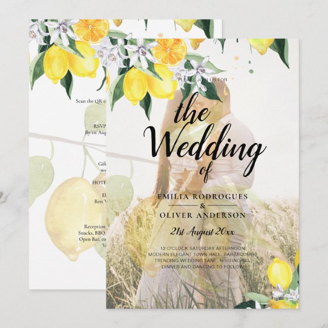 BUDGET All-in-1 PHOTO OVERLAY Lemons Wedding QR Invitation (Front/Back)