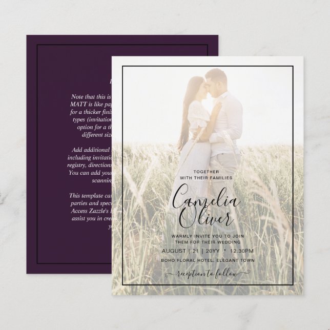 BUDGET All-in-1 PHOTO OVERLAY Plum Purple Wedding (Front/Back)