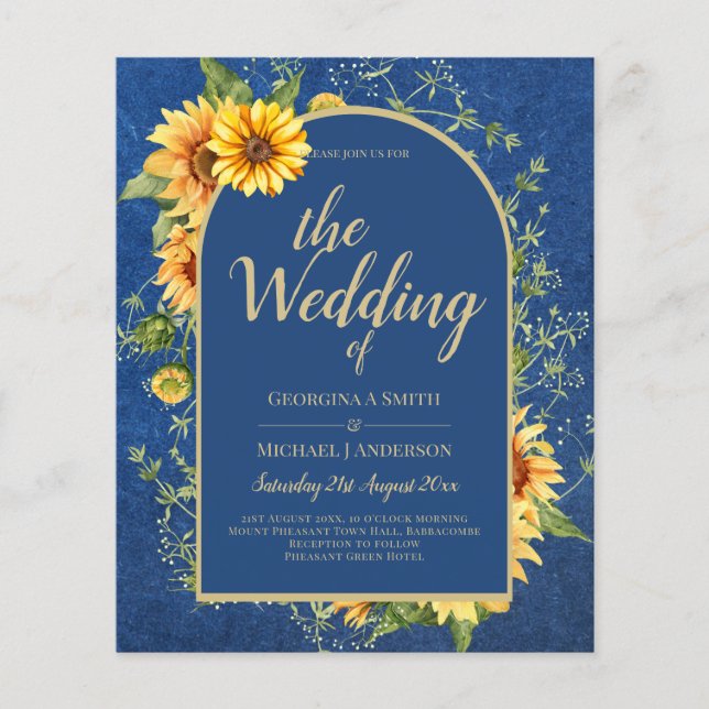 BUDGET All-in-1 Rustic Sunflowers BLUE Wedding Flyer (Front)