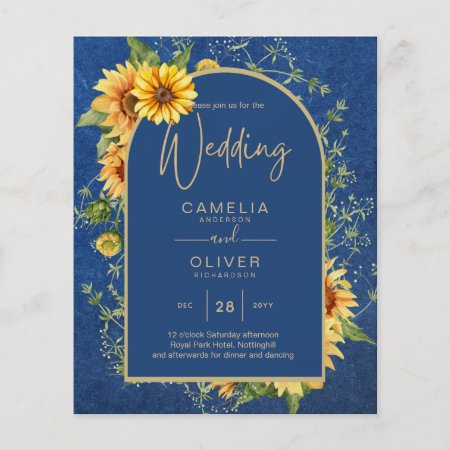 BUDGET All-in-1 Rustic Sunflowers BLUE Wedding Flyer