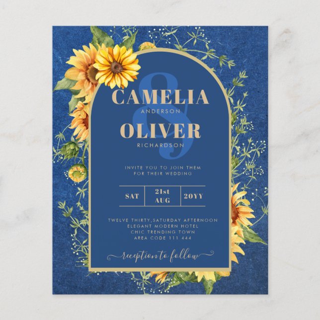 BUDGET All-in-1 Rustic Sunflowers BLUE Wedding Flyer (Front)