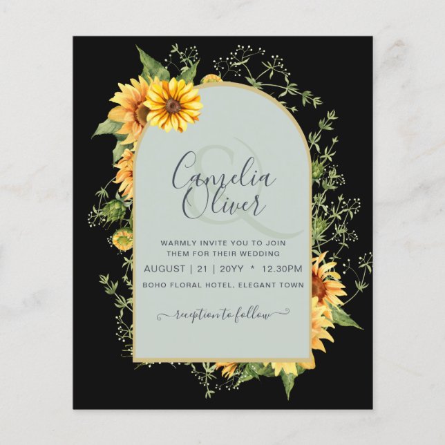 BUDGET All-in-1 Rustic Sunflowers Greenery Wedding Flyer (Front)