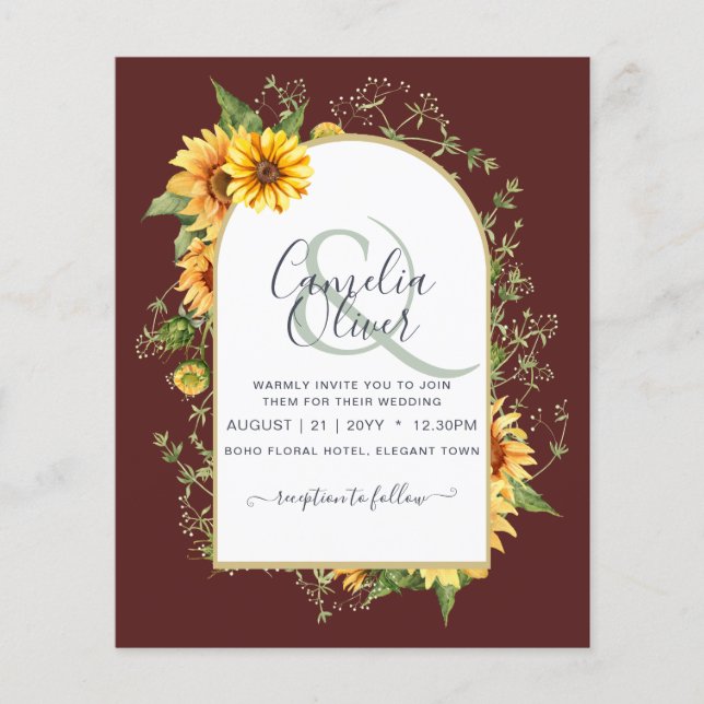 BUDGET All-in-1 Rustic Sunflowers Greenery Wedding Flyer (Front)