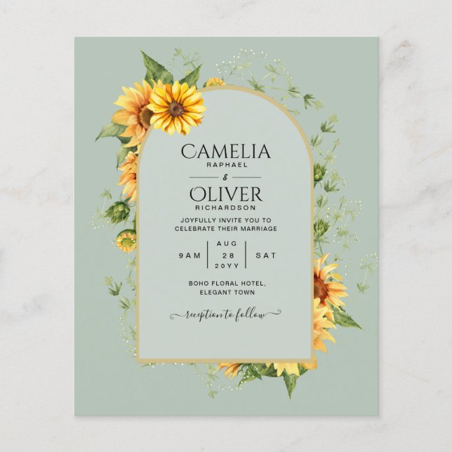 BUDGET All-in-1 Rustic Sunflowers Greenery Wedding Flyer (Front)