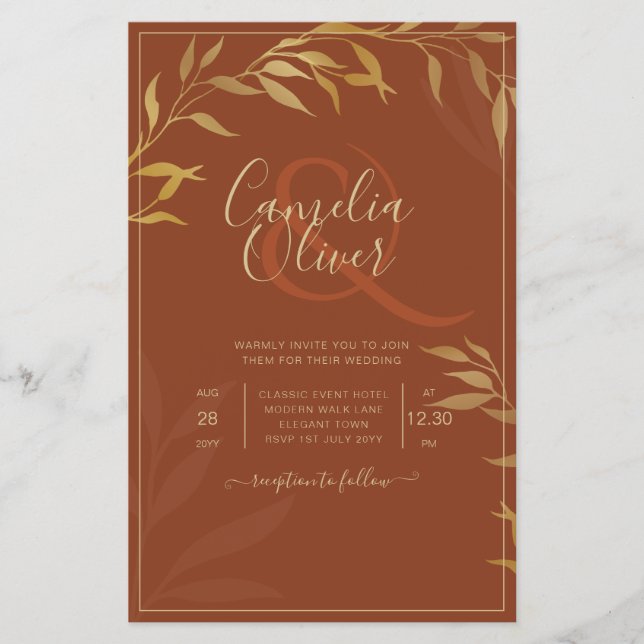 Budget All-in-1 Rustic Terracotta GOLD Wedding Flyer (Front)
