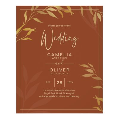 Budget All-in-1 Rustic Terracotta GOLD Wedding Flyer
