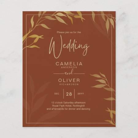 Budget All-in-1 Rustic Terracotta GOLD Wedding Flyer