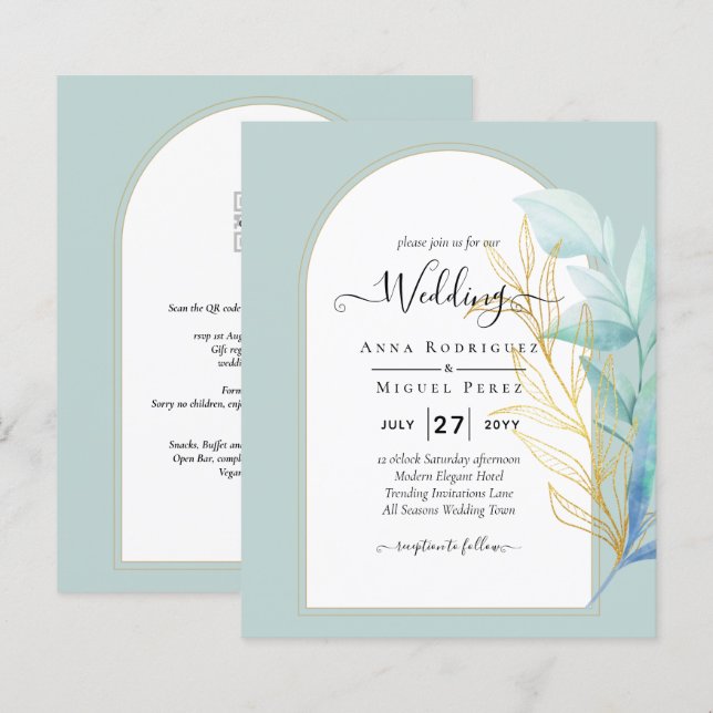 BUDGET All-in-1 Sea Glass Gold Leaf Sage Wedding (Front/Back)