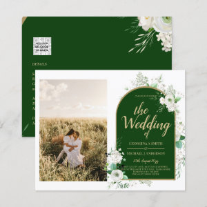 Budget All-in-1 White Roses Green Wedding QR Code